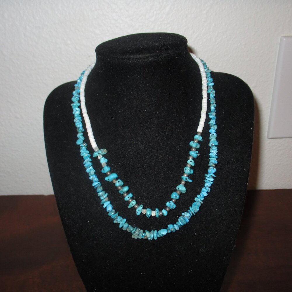 Turquoise and White Puka Shell Handcrafted Necklaces